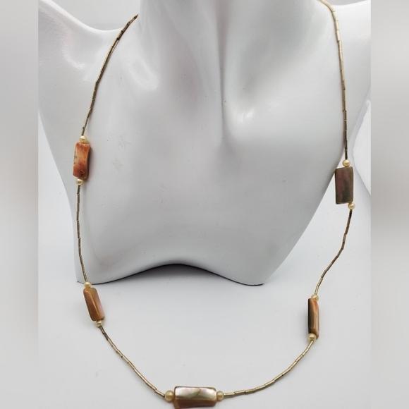 Mother of pearl sterling spacer necklace‎ N2307 - Picture 1 of 4